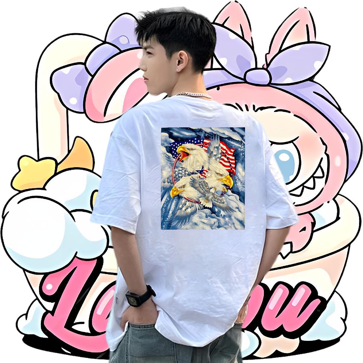 2024 T shirt 100% Cotton 230g eagle Outdoor Clothings Crew Neck Breathable TOP Quality Men Clothes T-Shirt Oversized 3XL 4XL