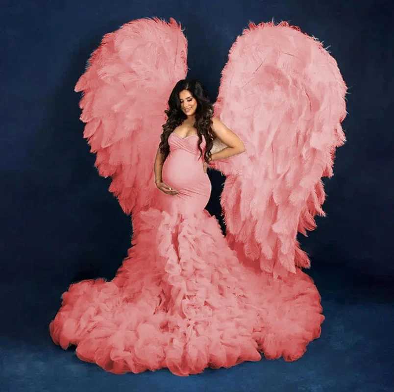 Maternity Dresses Fluffy Mermaid Tulle Maternity Dress Custom Made Strapless Ruffles Side Slit Bridal Long Pregnancy Gowns Photo ShootY240806 H250211