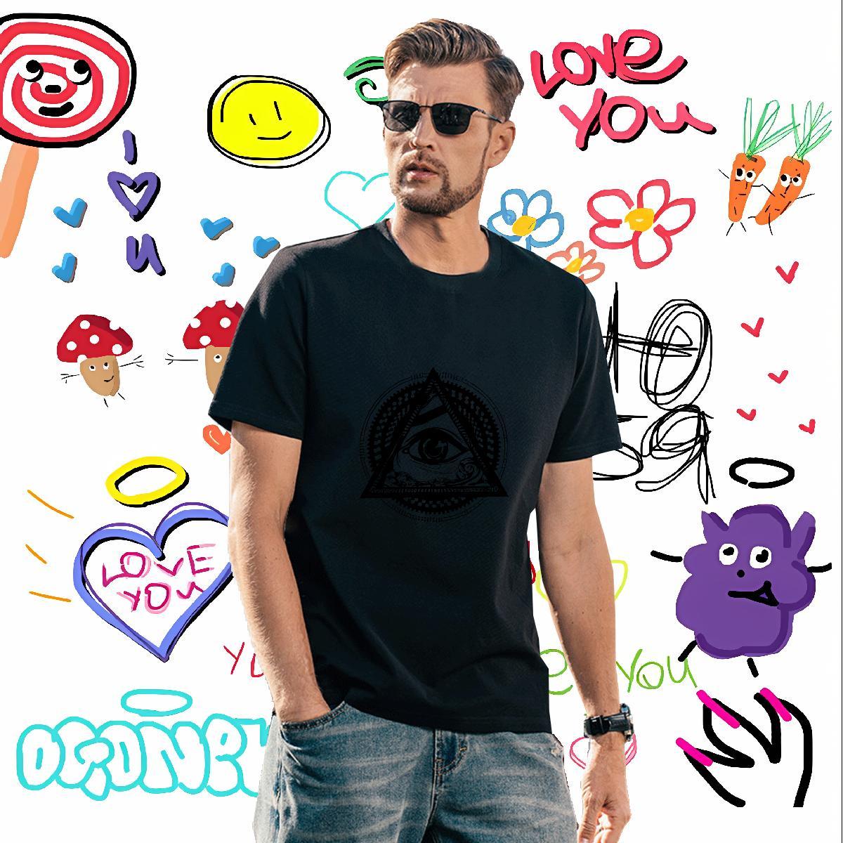 T-Shirts for Men 230g Cotton eyes Hip Hop O Neck Short Sleeves Custom Printed Mens Tshirts Classic Casual Loose Fit Wear