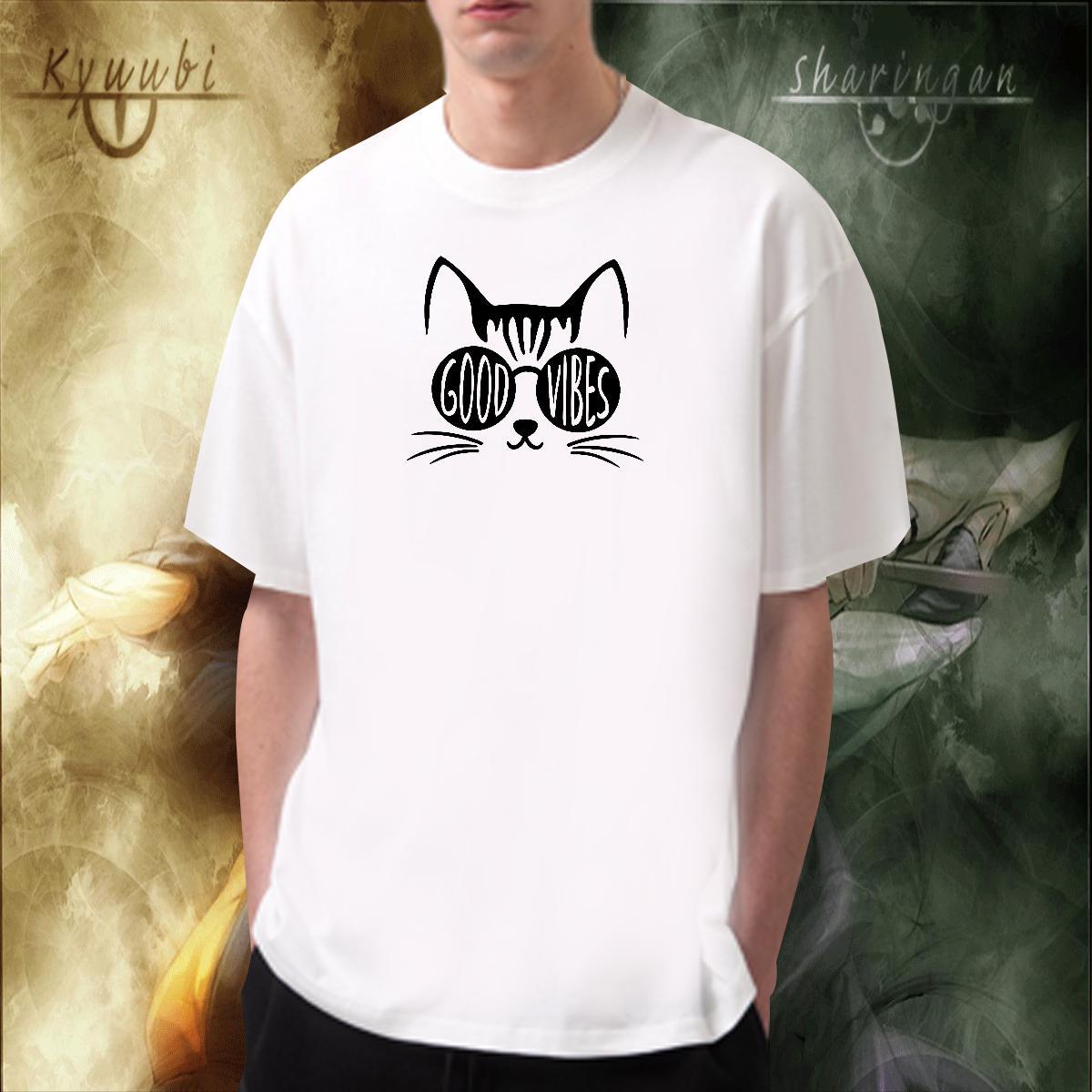 TOP Quality Couples T Shirts 230g Pure Cotton High Street Hip Hop cat Anime Print Breathable Crew Neck 2024 Men T Shirts Clothings