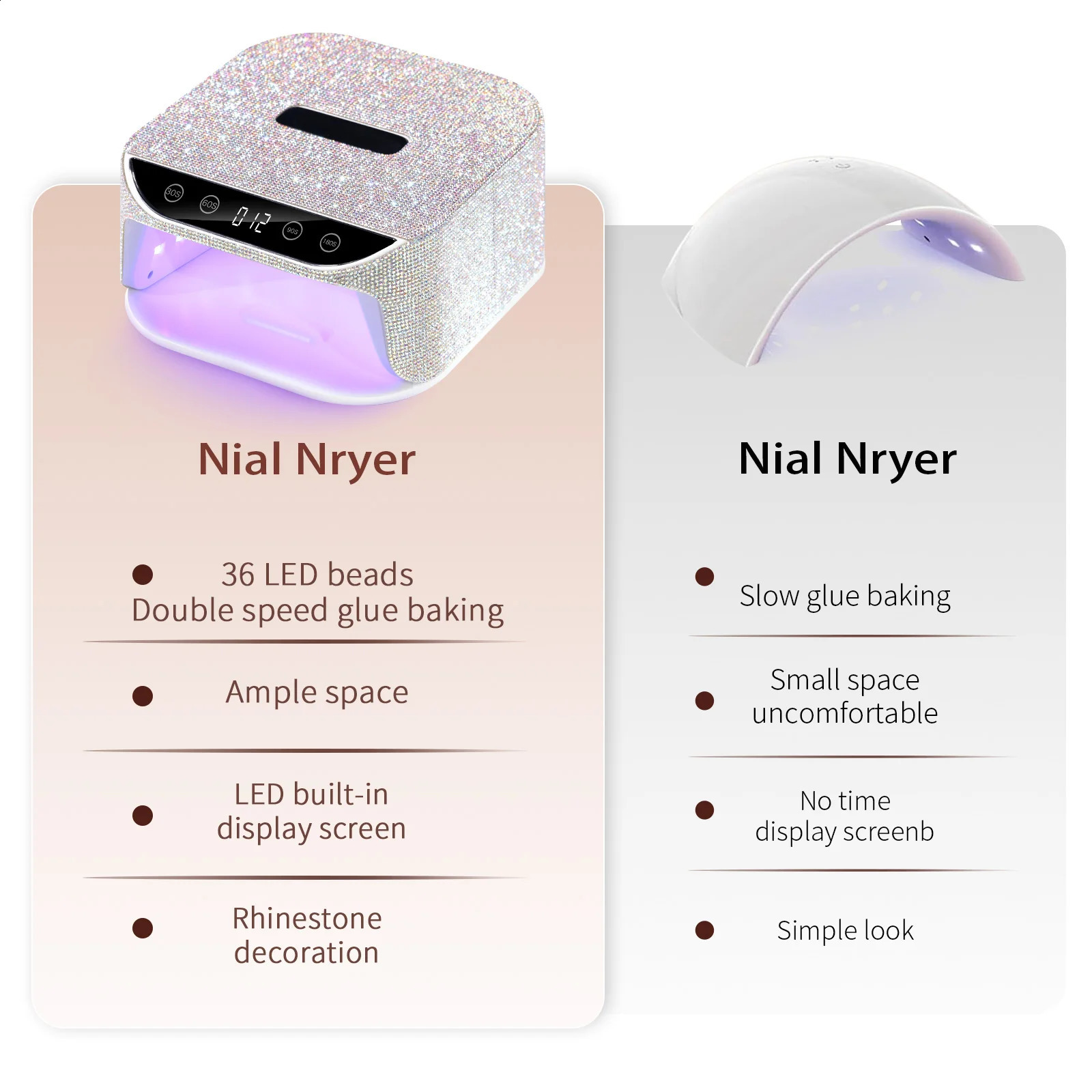 Diamond LED Nail Dryer Gel Nail Polish Glue 4 Timer Settings and With Auto Sensor Suitable for Manicure Pedicure Salon Tools 240729