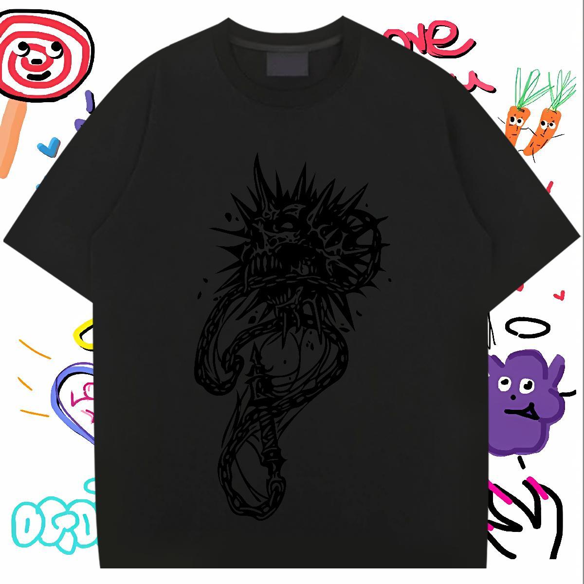Fashion Casual T shirt skull Clothes 100% Cotton 230g Street wear Hip Hop Popular DIY Anime Round Neck Short Sleeve Men Tops Tees
