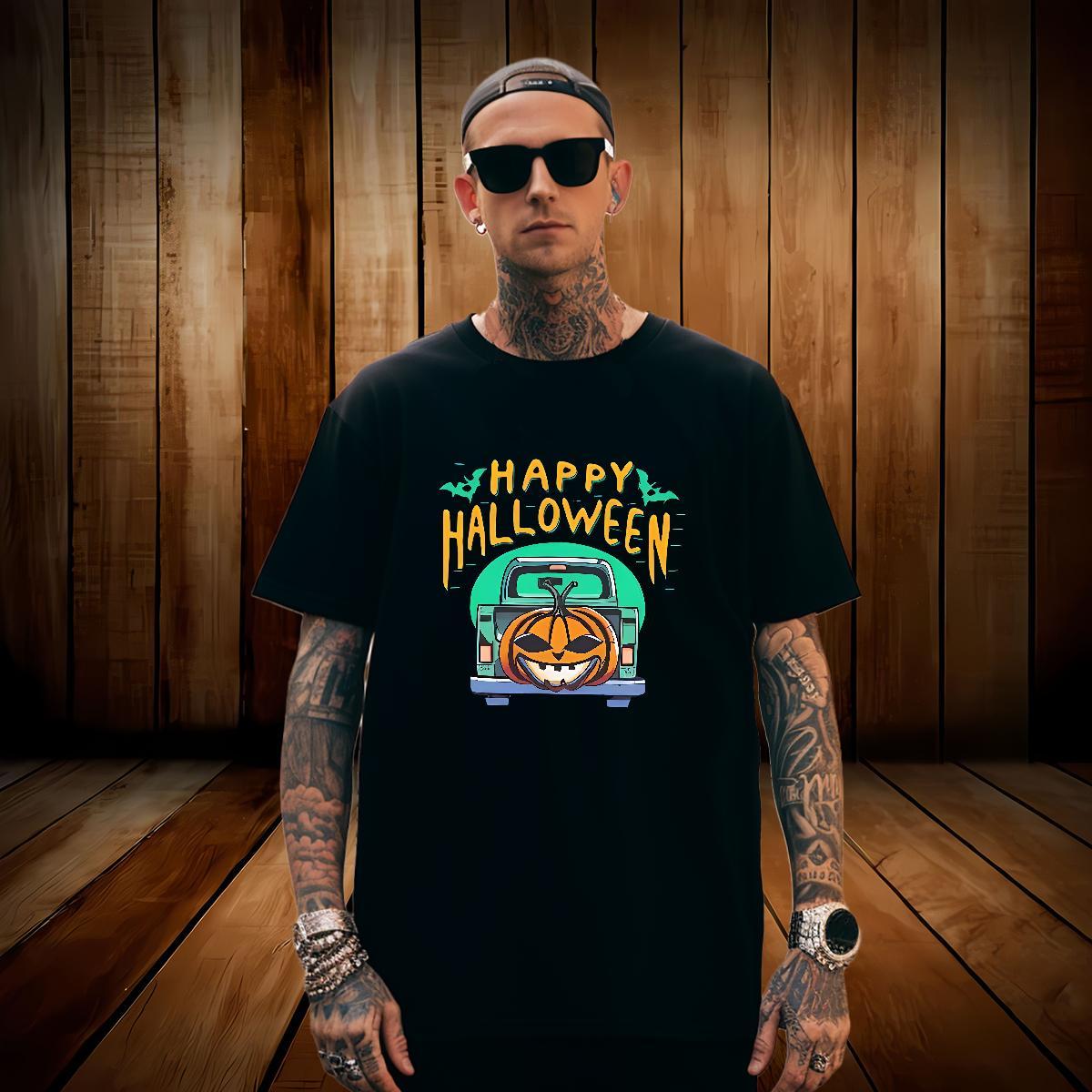 Mens T Shirts 100% Cotton 230g halloween Daily Wear Breathable Short Sleeve Floral Print Men Tops Tees 2024 Designer Popular Tee Shirt