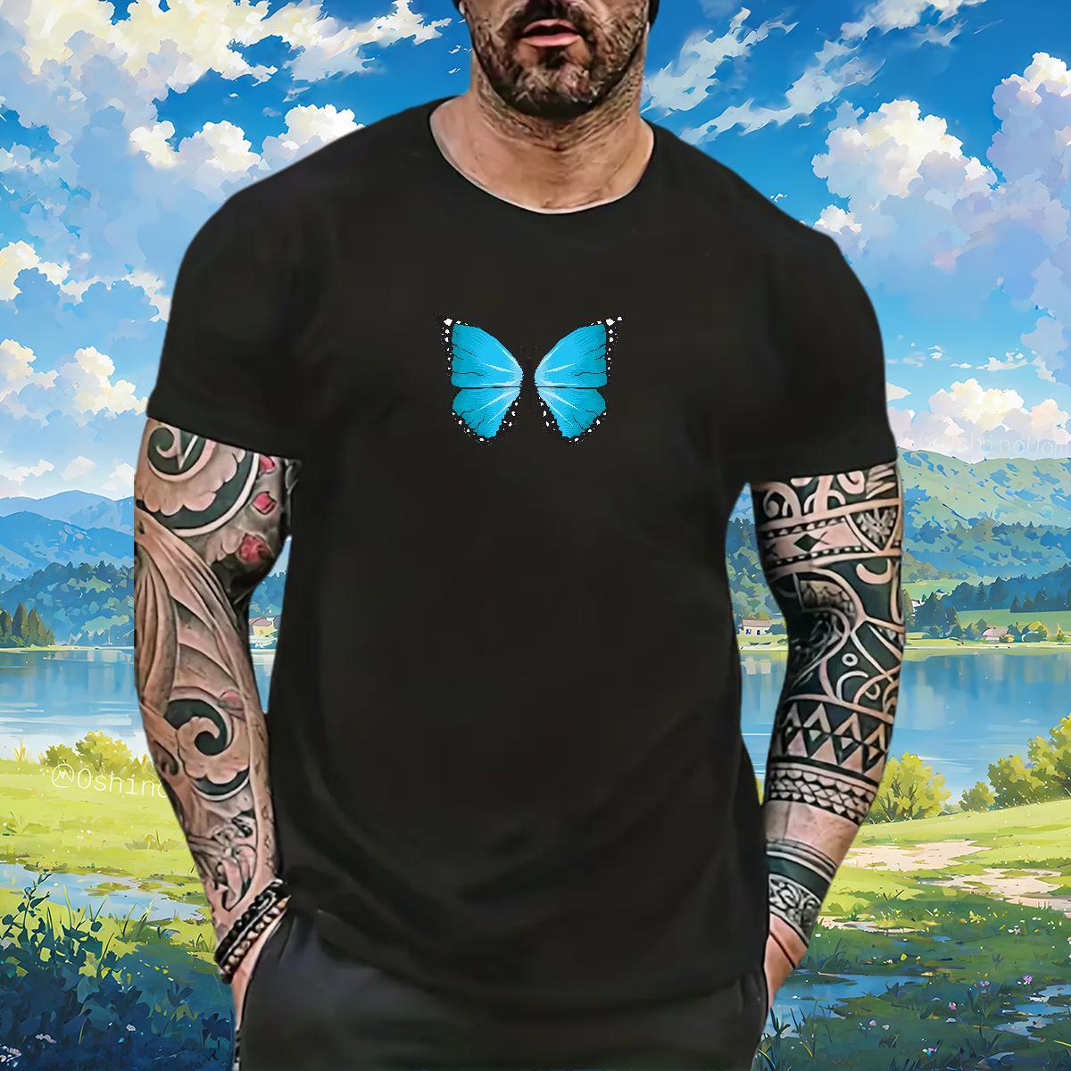 Men T Shirts 100% Cotton 230g Butterfly Hip Hop Breathable Oversized 4XL Men Tees Customized Loose Fit Tops Tees