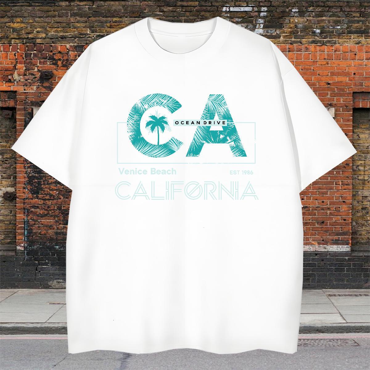 Classic Tshirts 230g 100% Cotton Beach letter Anime Print O-Neck Short Sleeve Fashion New Men T Shirts Tees