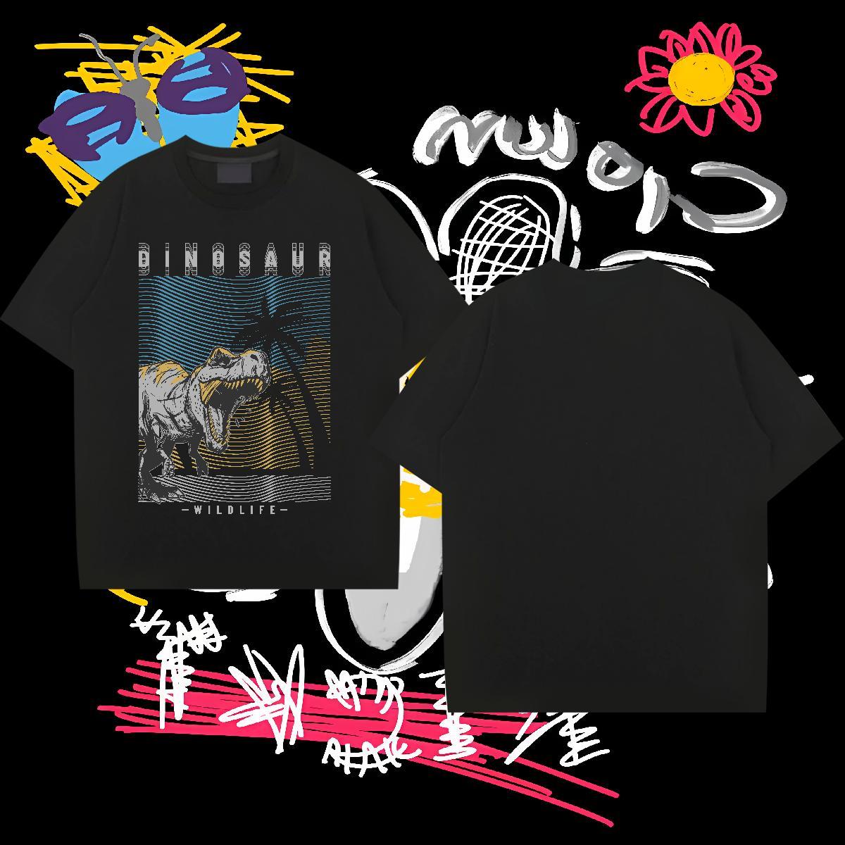 Designer T-Shirts for Men 230g Pure Cotton dinosaur High Street Hip Hop Polos Breathable Popular Mens Tshirts Customized Print