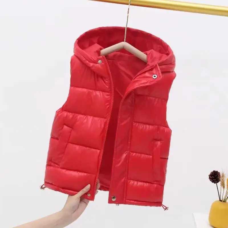 Childrens vest boys and girls with hood childrens velvet jacket sleeveless down jacket youth winter waterproof vestW240724