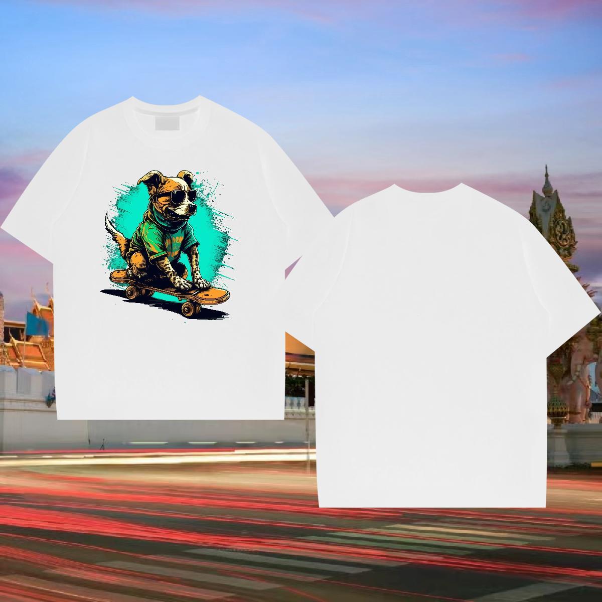 Fashion Casual Mens T Shirts 100% Cotton 230g dog High Street Hip Hop Tops Pure Cotton Soft Men Tees Cartoon Printing L-4XL