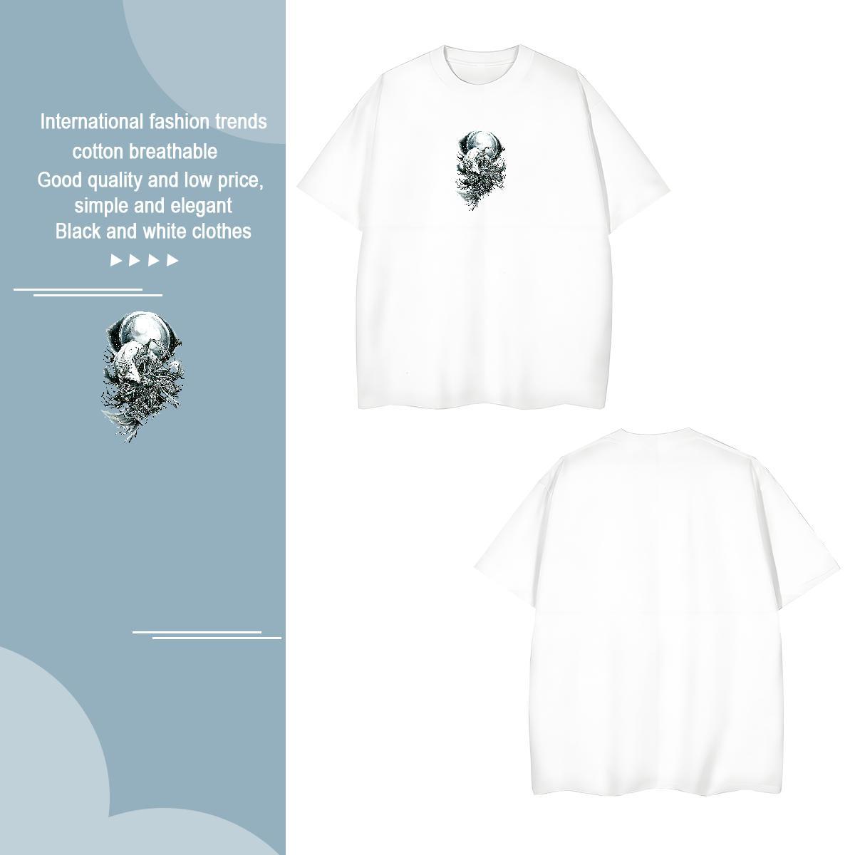 T Shirt For Man 100% Cotton 230g wolf Anime Printing Street Round Neck Short Sleeve Oversized 4XL Tshirts New Designer Loose Tops Shirt