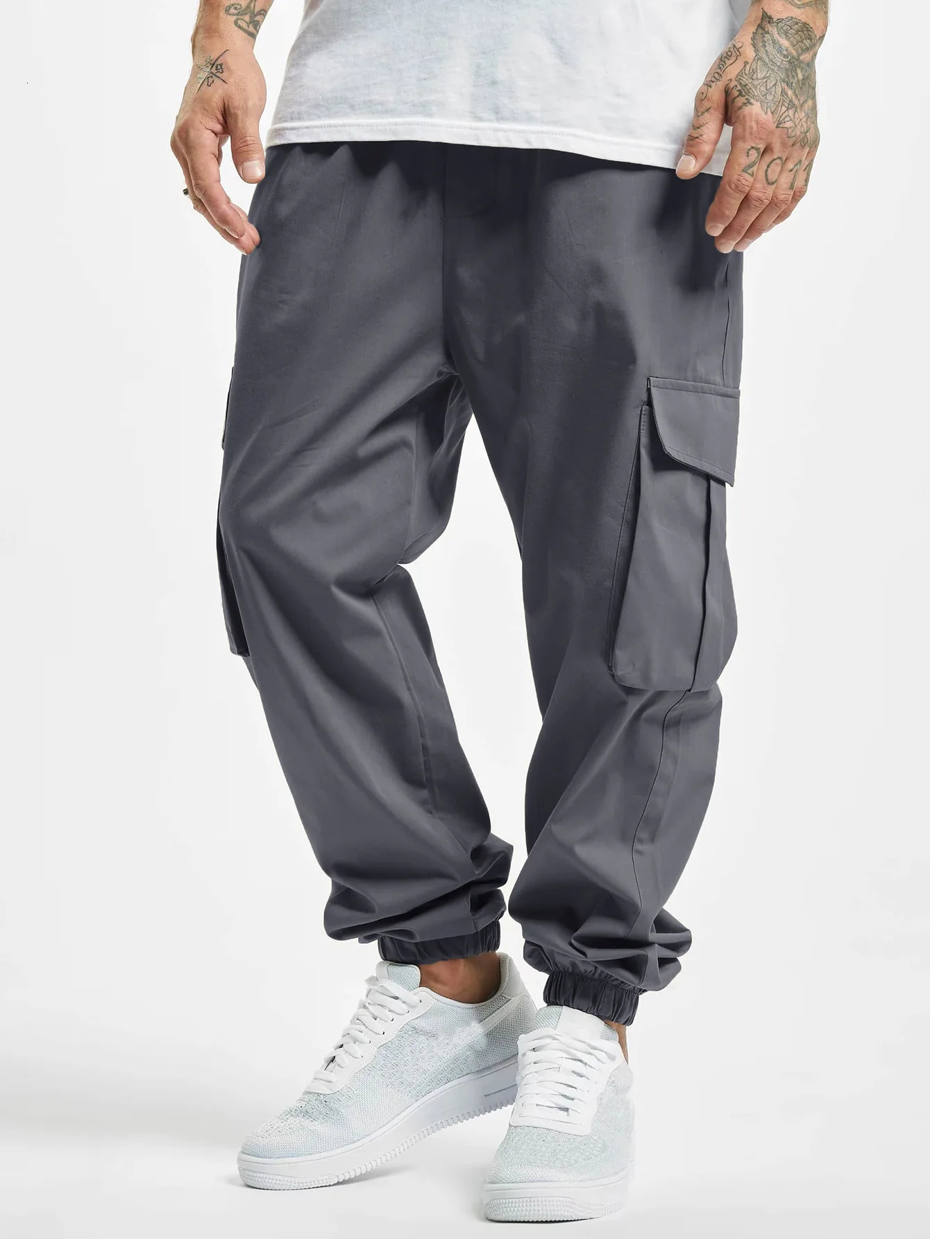 Mens Spring And Fall Loose MultiPocket Drawstring Work Pants Outdoor Washed Vintage High Street HipHop Casual 240806