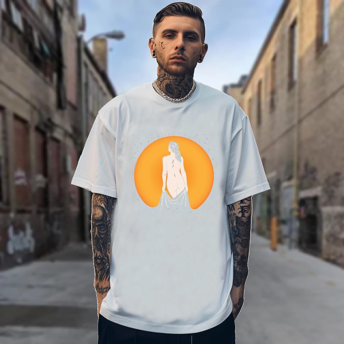 T Shirt For Man 230g 100% Cotton portrait Hip Hop Street O Neck Short Sleeves White Plus Size Men Tops Tees Designer Loose Top Tees