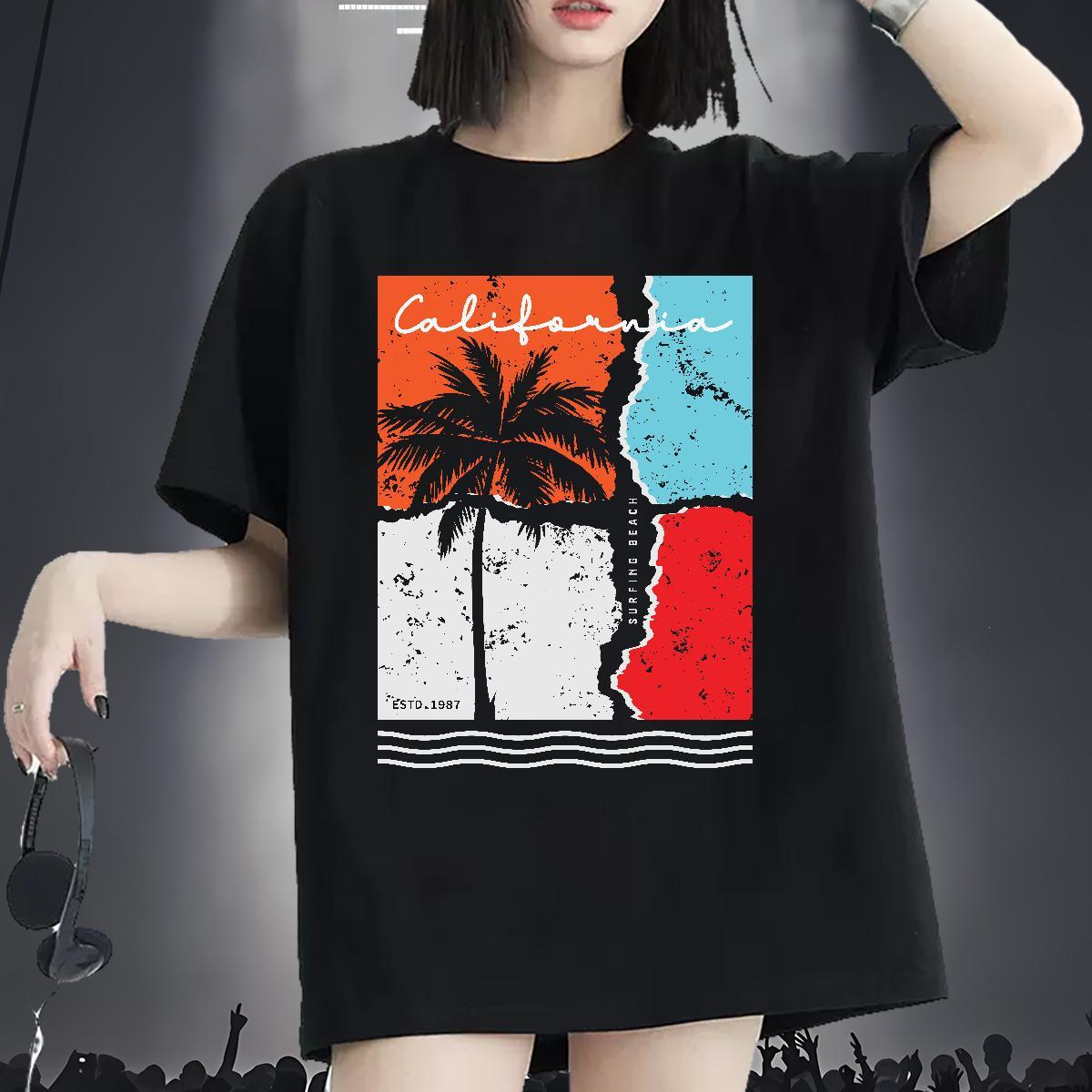 Loose Womens T Shirts Breathable Short Sleeve Womens Tshirts Plus Size Cartoon tree Casual 230g Cotton Fashion New Tees