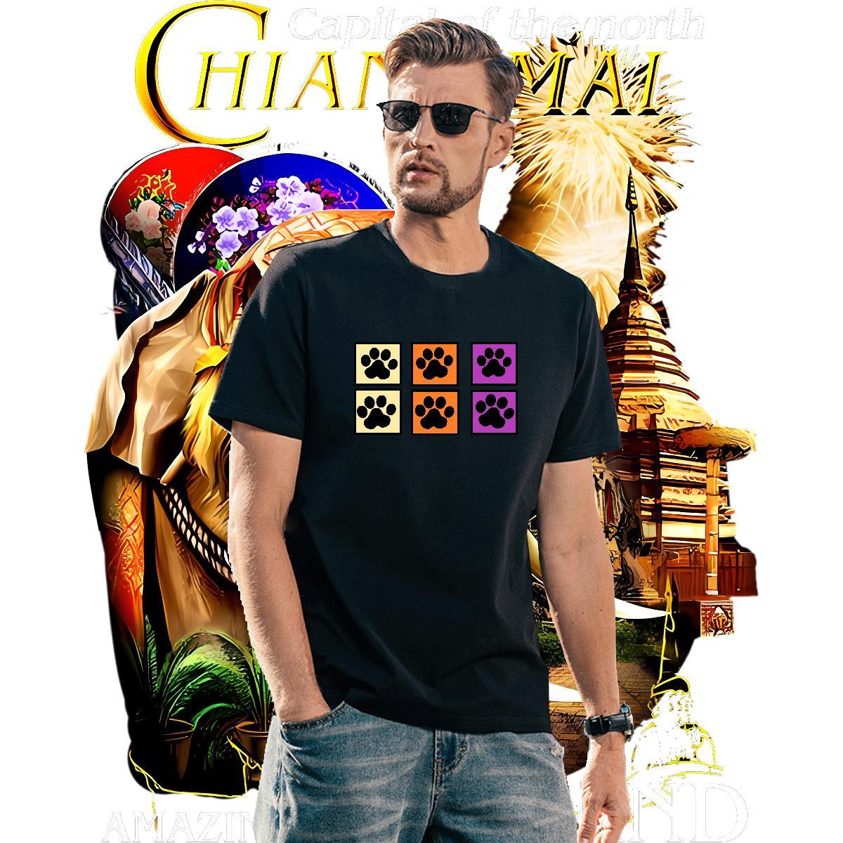 Comfortable Men Tshirts 230g 100% Cotton dog's paw Man T Shirts Hip Hop Short Sleeve Soft Custom Big Size DIY Customized Top Tees