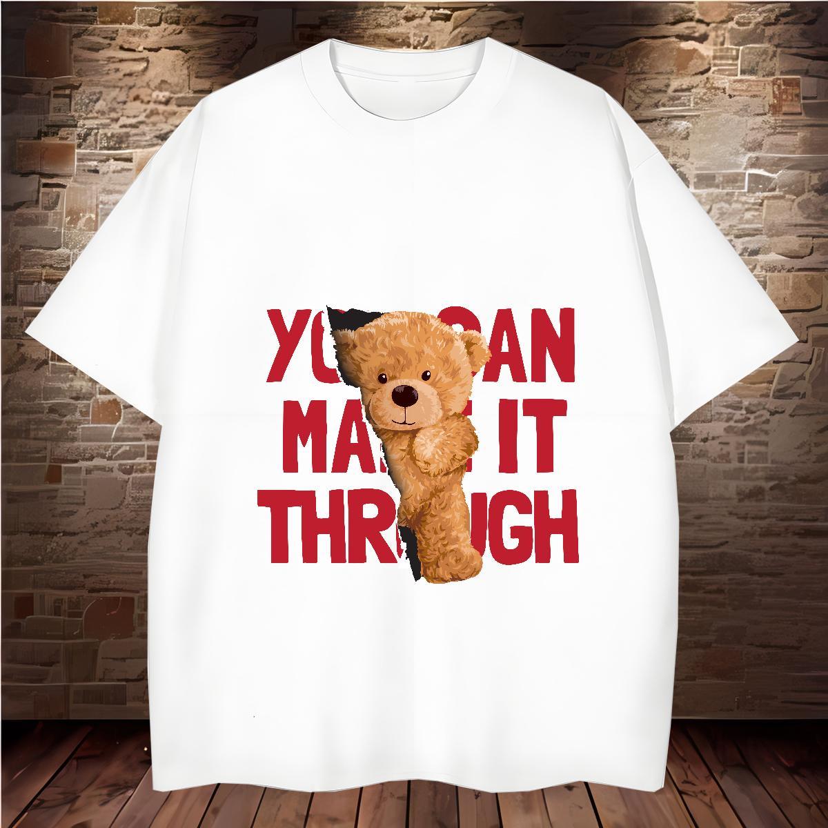 Fashion New T shirt 230g 100% Cotton bear Sports Casual Top Tees Short Sleeve O-Neck Loose Tshirt for Man Woman DIY