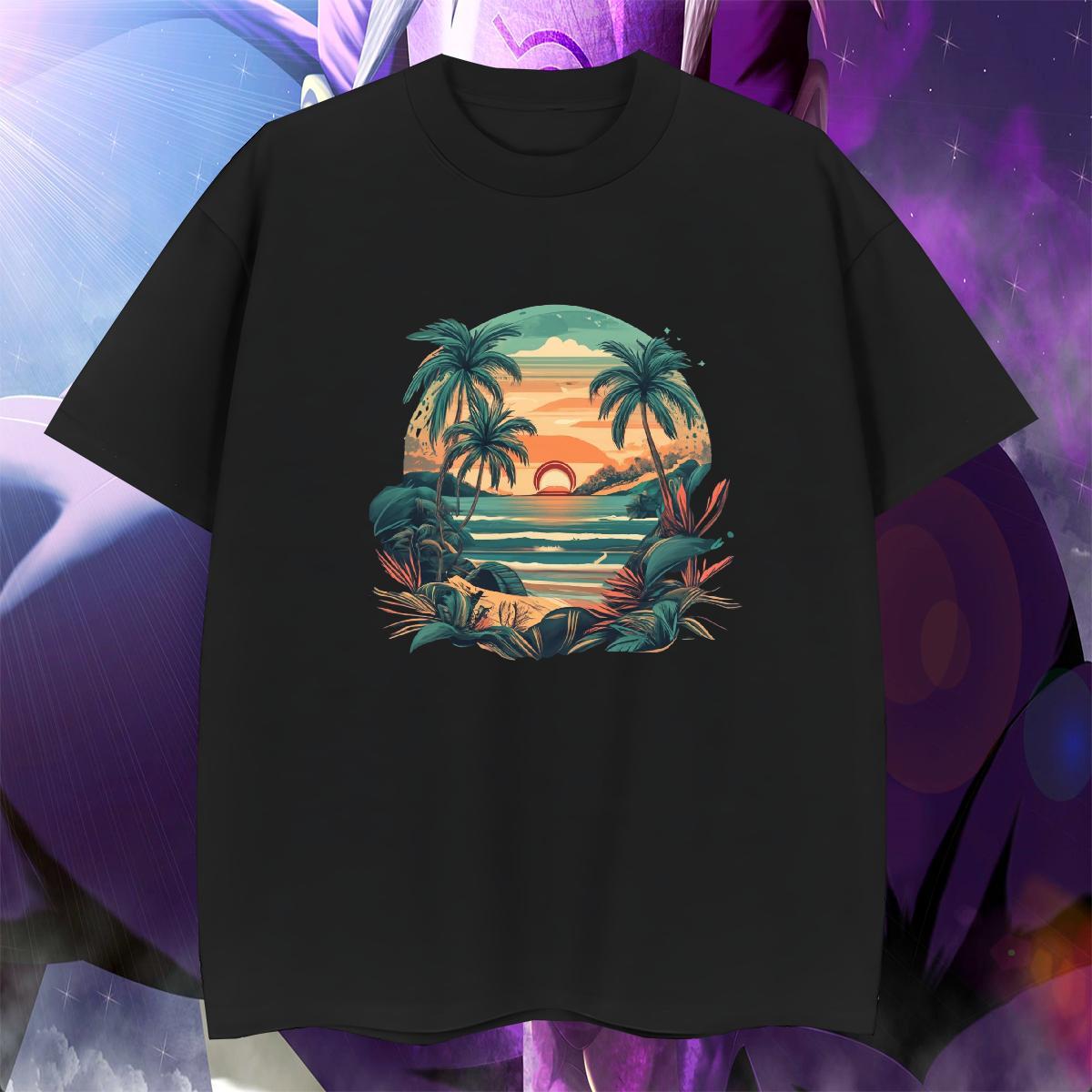 Cool Mens Tshirts 100% Cotton 230g Casual Daily Wear beach Anime Print Pure Cotton 2024 Men T Shirts Tops