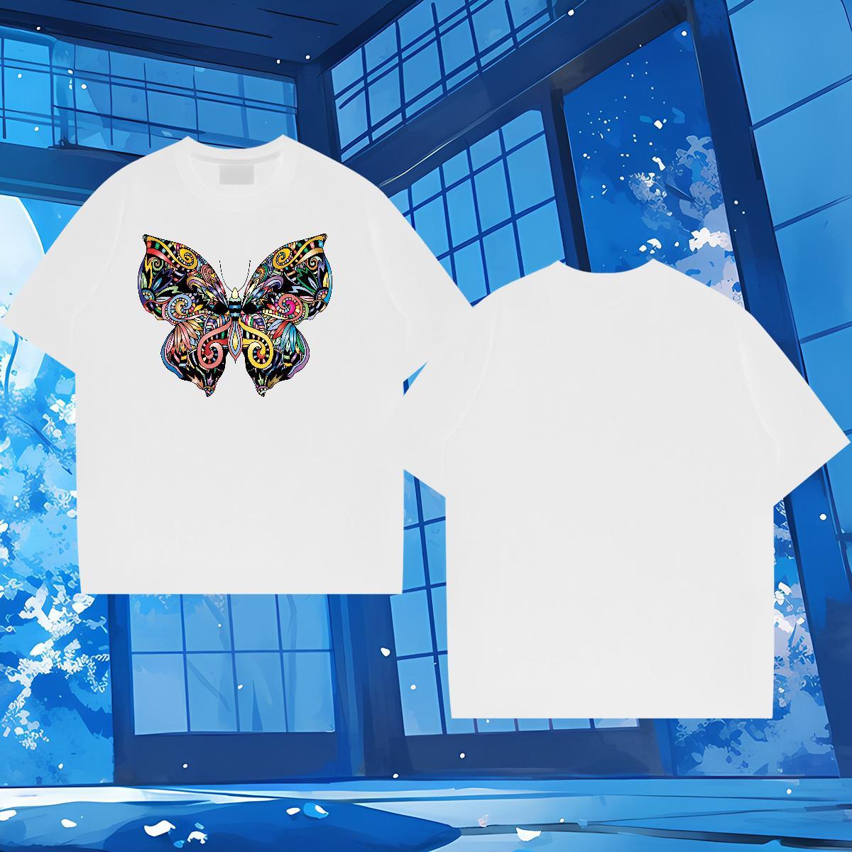 New Mens T Shirts 230g 100% Cotton Butterfly Sport Wear O Neck Short Sleeves Wholesale Tshirts Custom Big Size