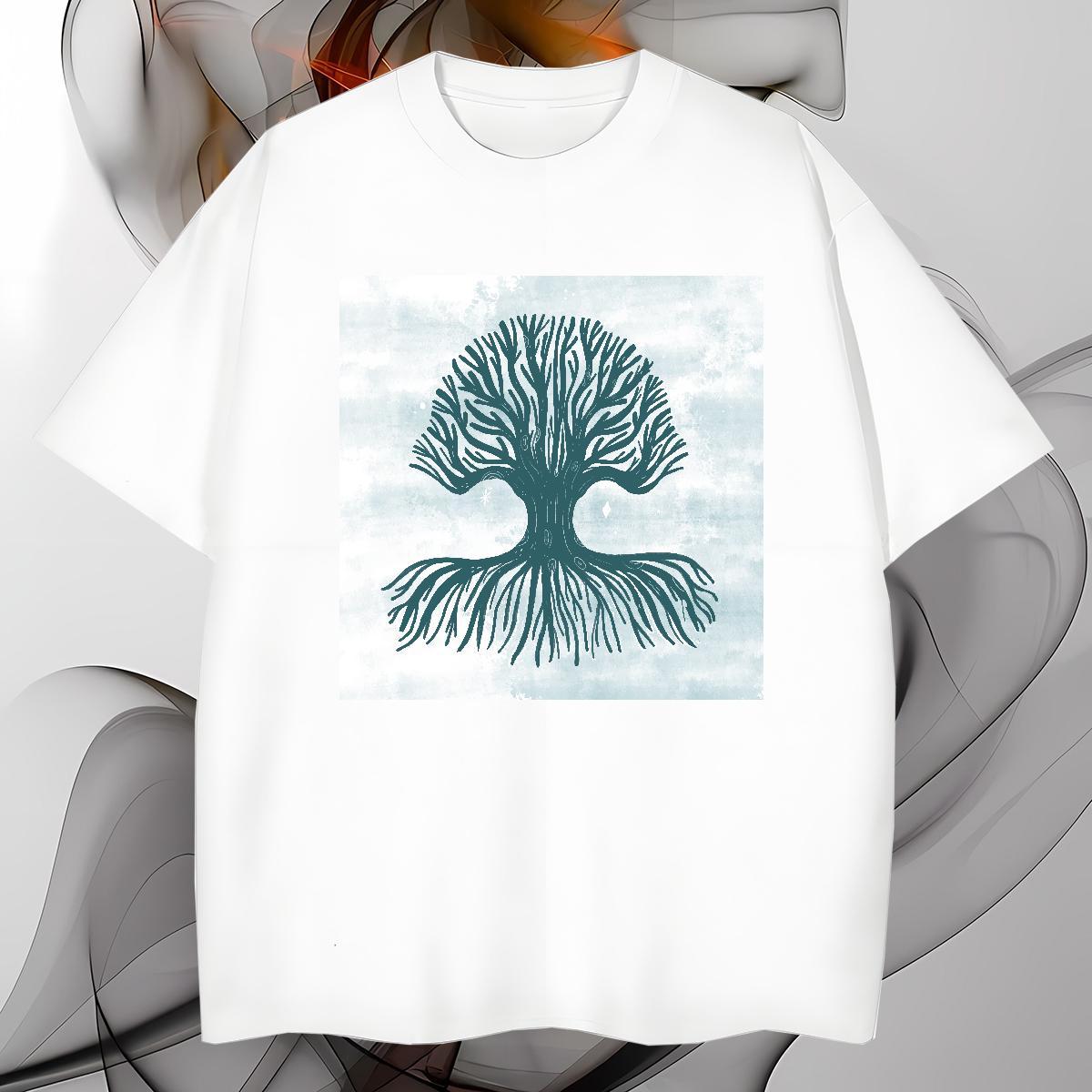 Customized T-Shirts for Men 230g Pure Cotton tree Beach Clothes Round Neck Short Sleeve Brand Couples T Shirts Anime Print