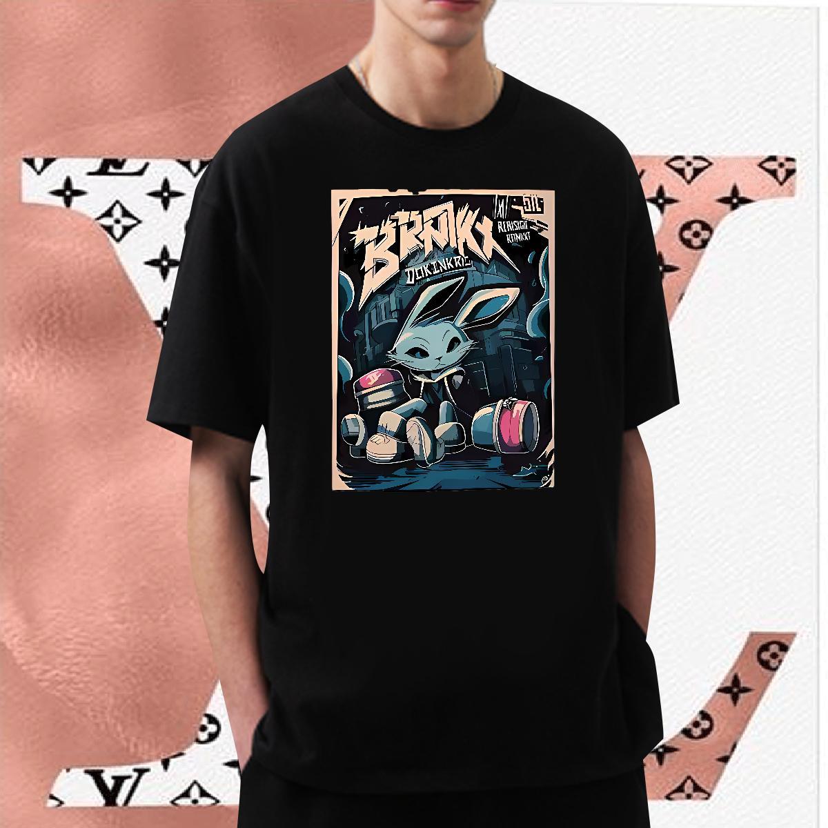 New T shirt 100% Cotton 230g rabbit Casual Tops Shirt Crew Neck Comfortable Men Tees Custom Printed