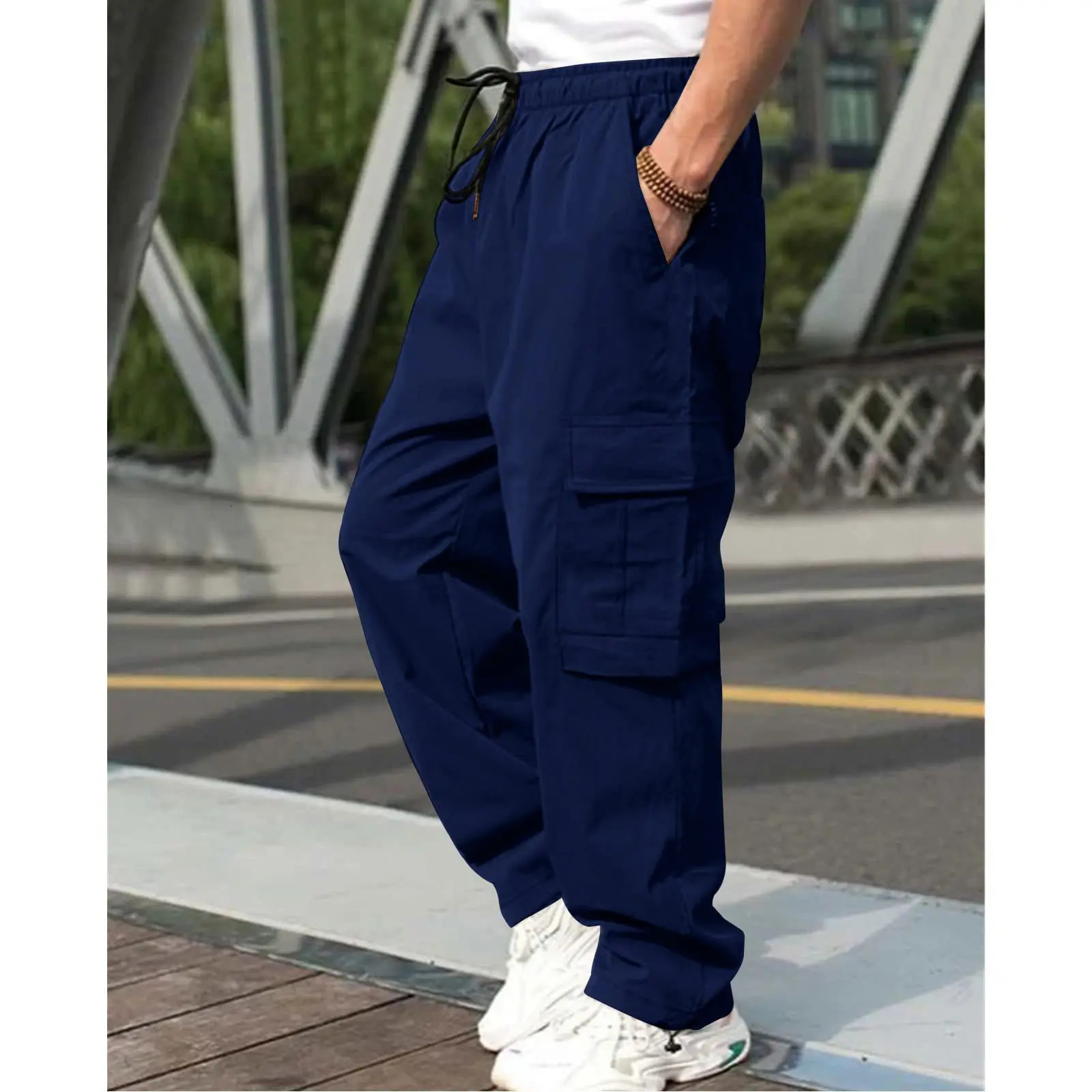 Autumn multi pocket workwear pants mens straight tube multifunctional casual oversized 240806