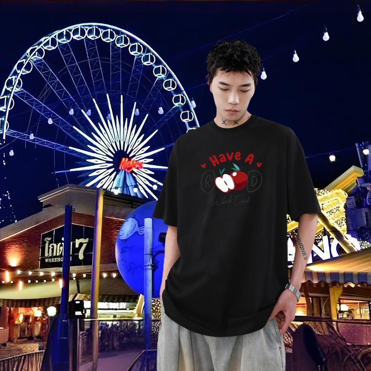 DIY T-Shirts for Men 230g Pure Cotton flower Outdoor Tees O Neck Short Sleeves High Quality Men Tshirts DIY Anime