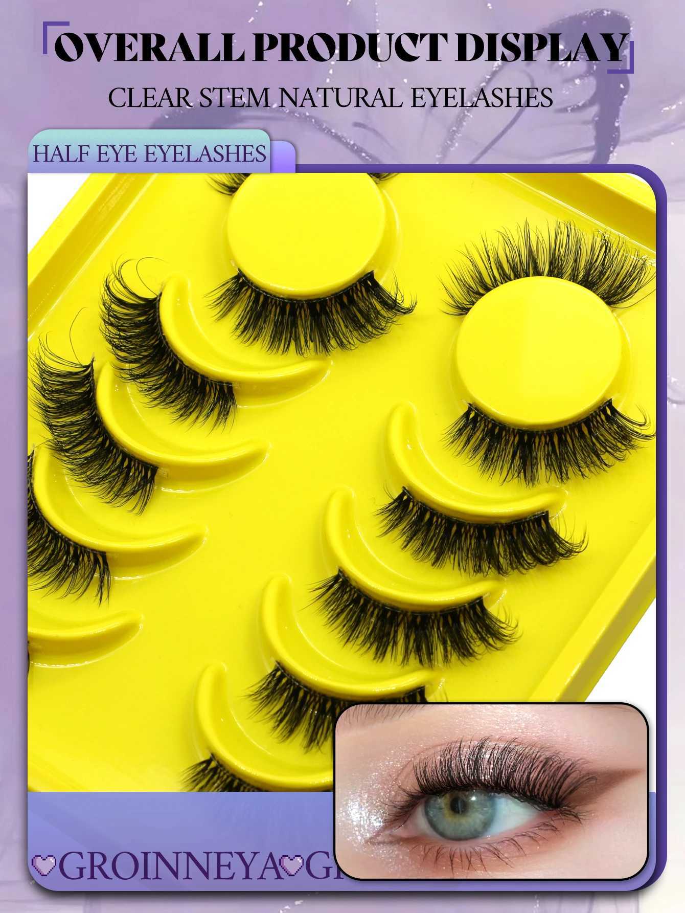 Groinneya Half Eey Eyelash 6 pairs of artificial mink eyelashes cat eye fluffy Wispy transparent dry reusable false eyelash makeup tool W240803