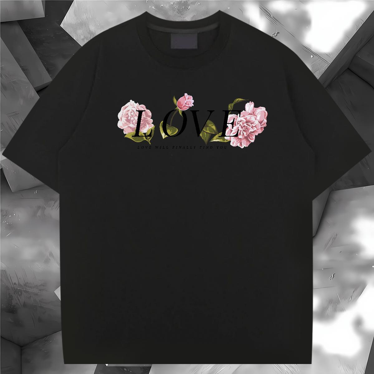 DIY T Shirts Men 100% Cotton 230g flower Daily Outfit Tees Breathable Short Sleeve Cool Couples T Shirts DIY Logo Oversized