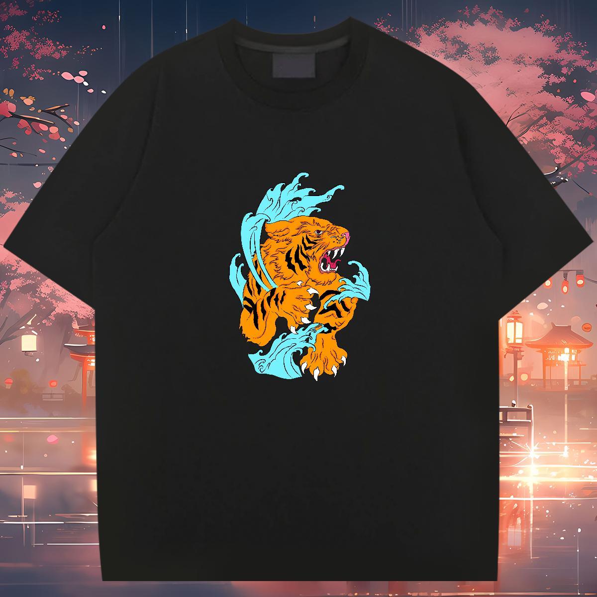 Free Shipping T-Shirts 230g 100% Cotton tiger Casual Beach Tops Breathable Soft Couples T Shirts Customized Print
