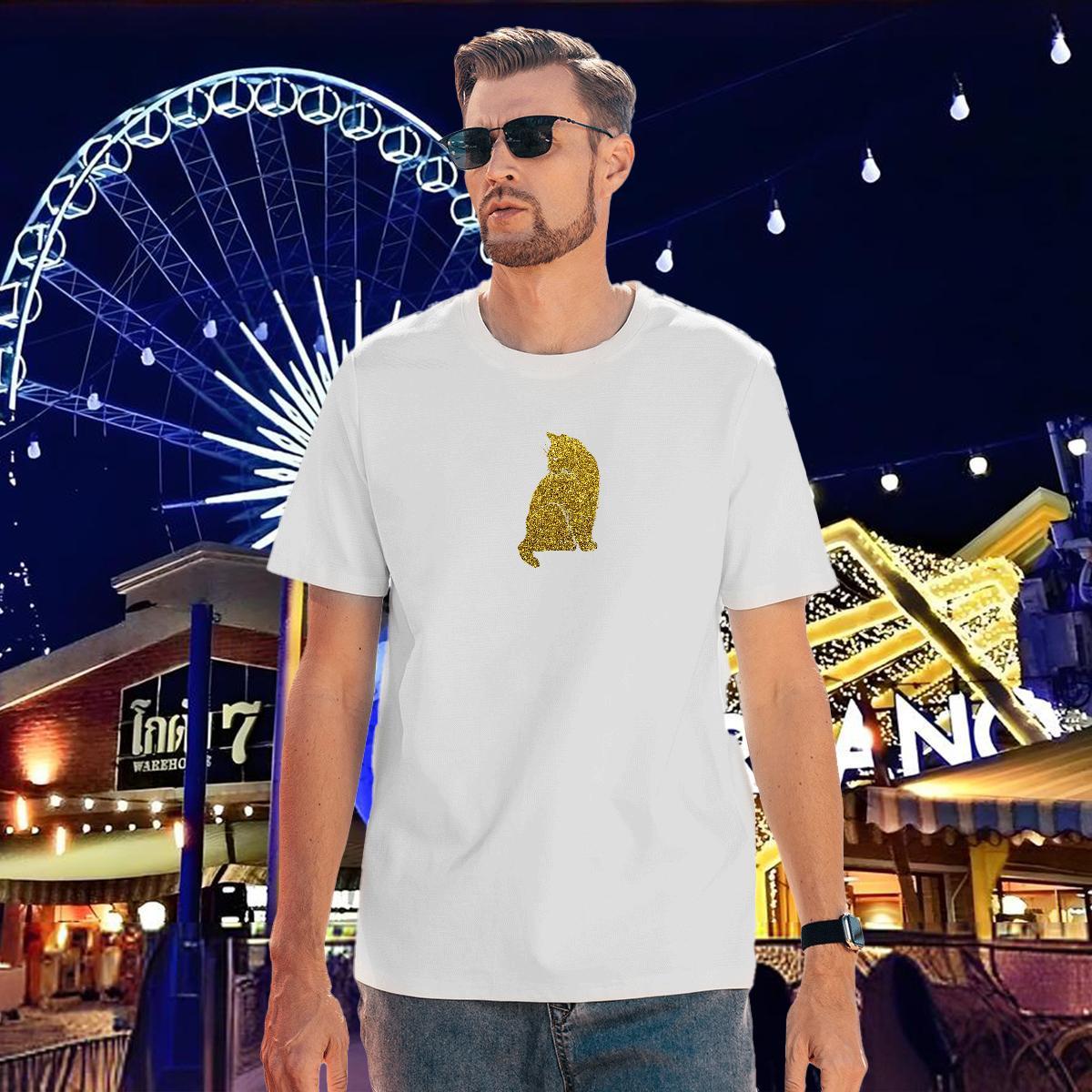 Fashion Casual T-Shirts for Men 100% Cotton 230g cat Daily Outfit Tops Shirt Breathable Soft Loose Mens Tshirts Floral Print