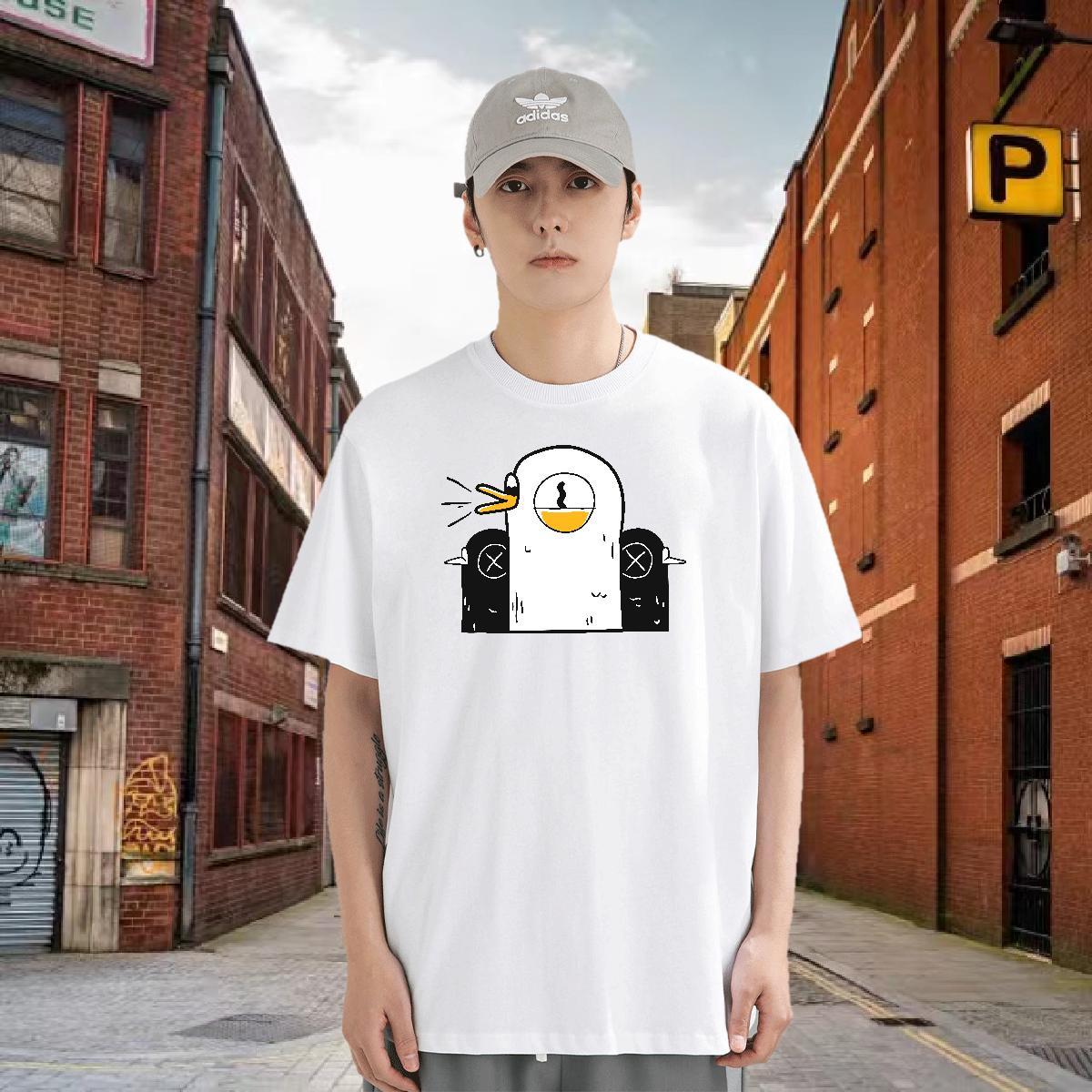 T-Shirts for Men 230g Pure Cotton chicken Street Wear Breathable Short Sleeve Floral Print Men Clothes T-Shirt 2024 Summer Classic Tshirts