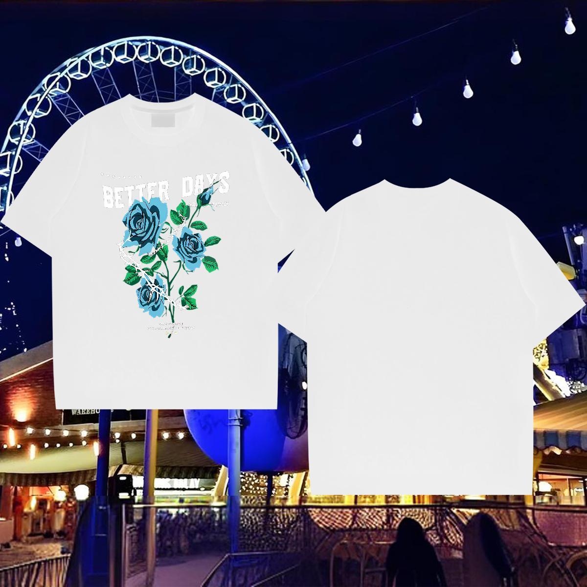 Customized T-Shirts 230g Pure Cotton flower Outdoor Tees Breathable Short Sleeve Loose Men Clothes T-Shirt Customized Print