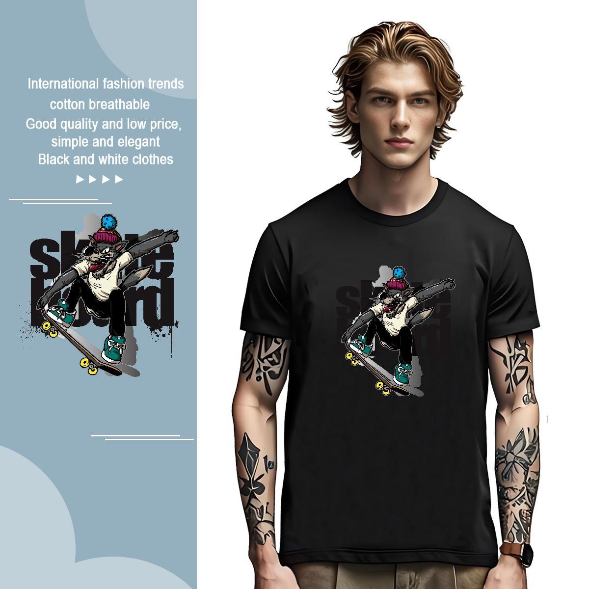 T-Shirts for Men 230g 100% Cotton wolf Street Wear Breathable Short Sleeve Black White Men Tees Fashion Soft Clothes