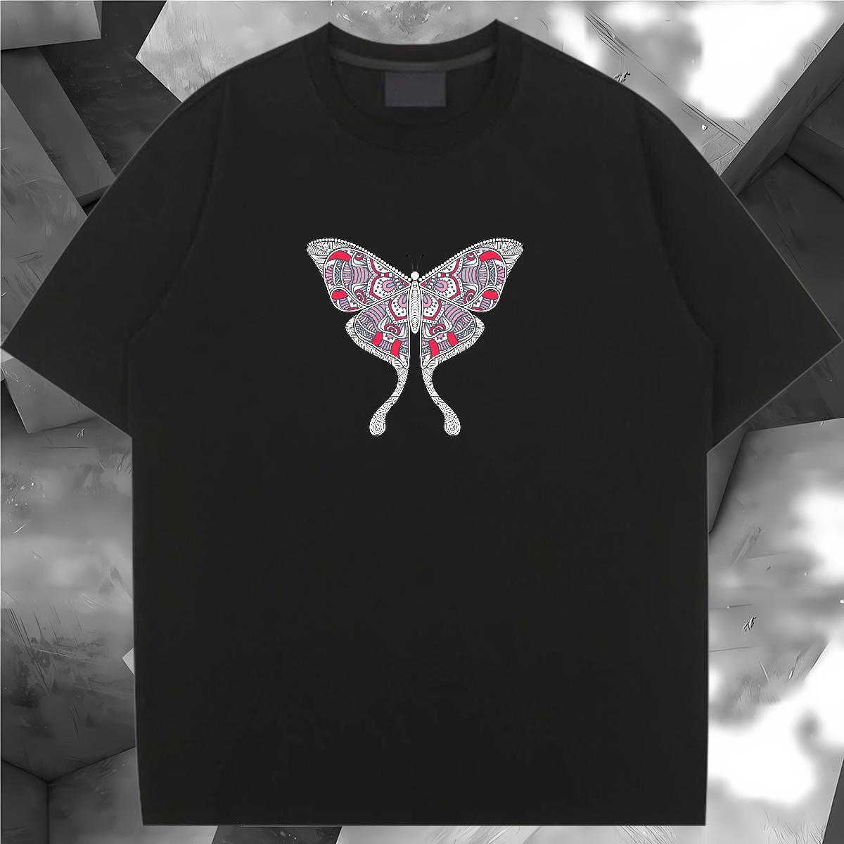 Loose T-Shirts for Women Breathable Crew Neck Tshirt for Man Woman Graphic Butterfly Sport 230g Pure Cotton Classic Tops