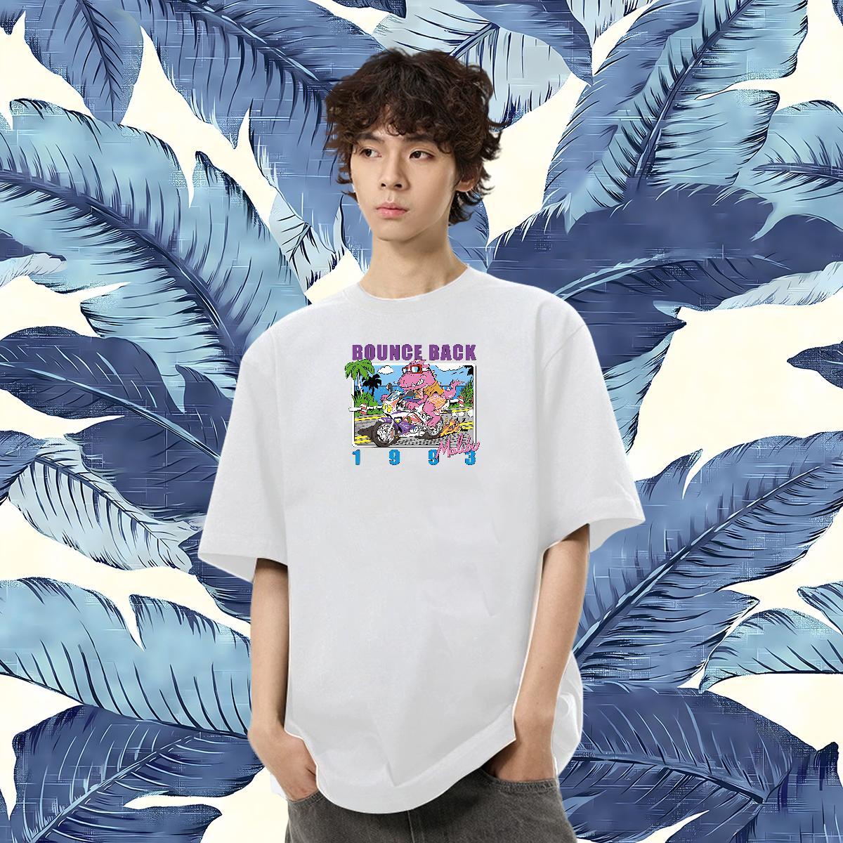 DIY Customized Man T Shirts 230g 100% Cotton dinosaur High Street Hip Hop Tees Shirts Breathable Crew Neck Cool Design Men Clothes T-Shirt Floral Prin
