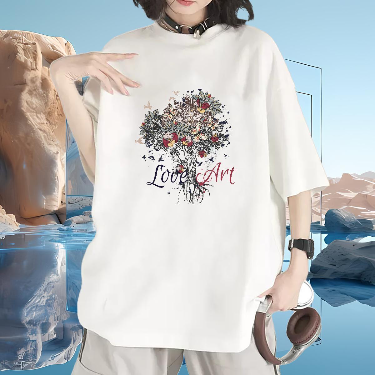 Wholesale Womens T Shirts O-Neck Short Sleeve Unisex Tshirts Anime Print tree Casual 100% Cotton 230g New Arrival Tee Shirt