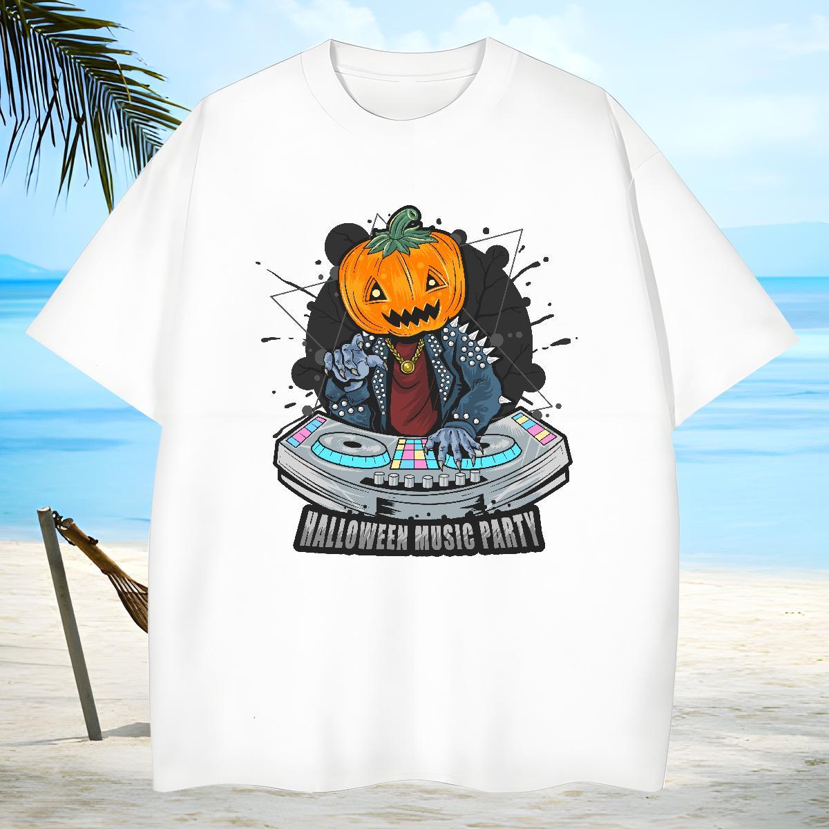 Cool Design Men Clothes T-Shirt 230g Cotton Halloween T-Shirts Daily Outfit Short Sleeve O-Neck Oversized 3XL 4XL New Polos