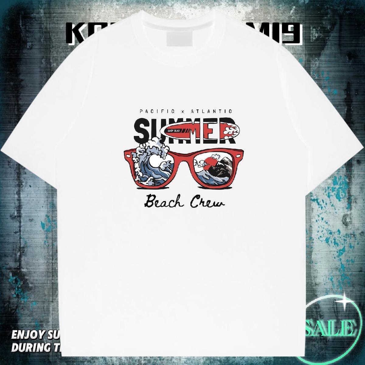 Cool Design Men Tees 230g Pure Cotton Home Outdoor sea wave Cartoon Print Breathable Crew Neck Stylist T Shirt For Man Tees Shirts