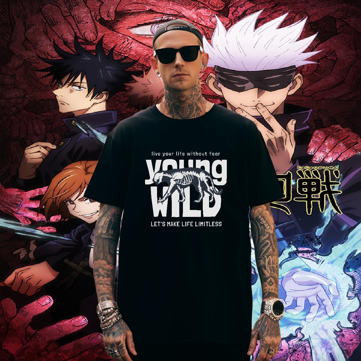 Loose Men Clothes T-Shirt 100% Cotton 230g Men T Shirts Anime Printing Street Crew Neck Breathable White Plus Size New Polos