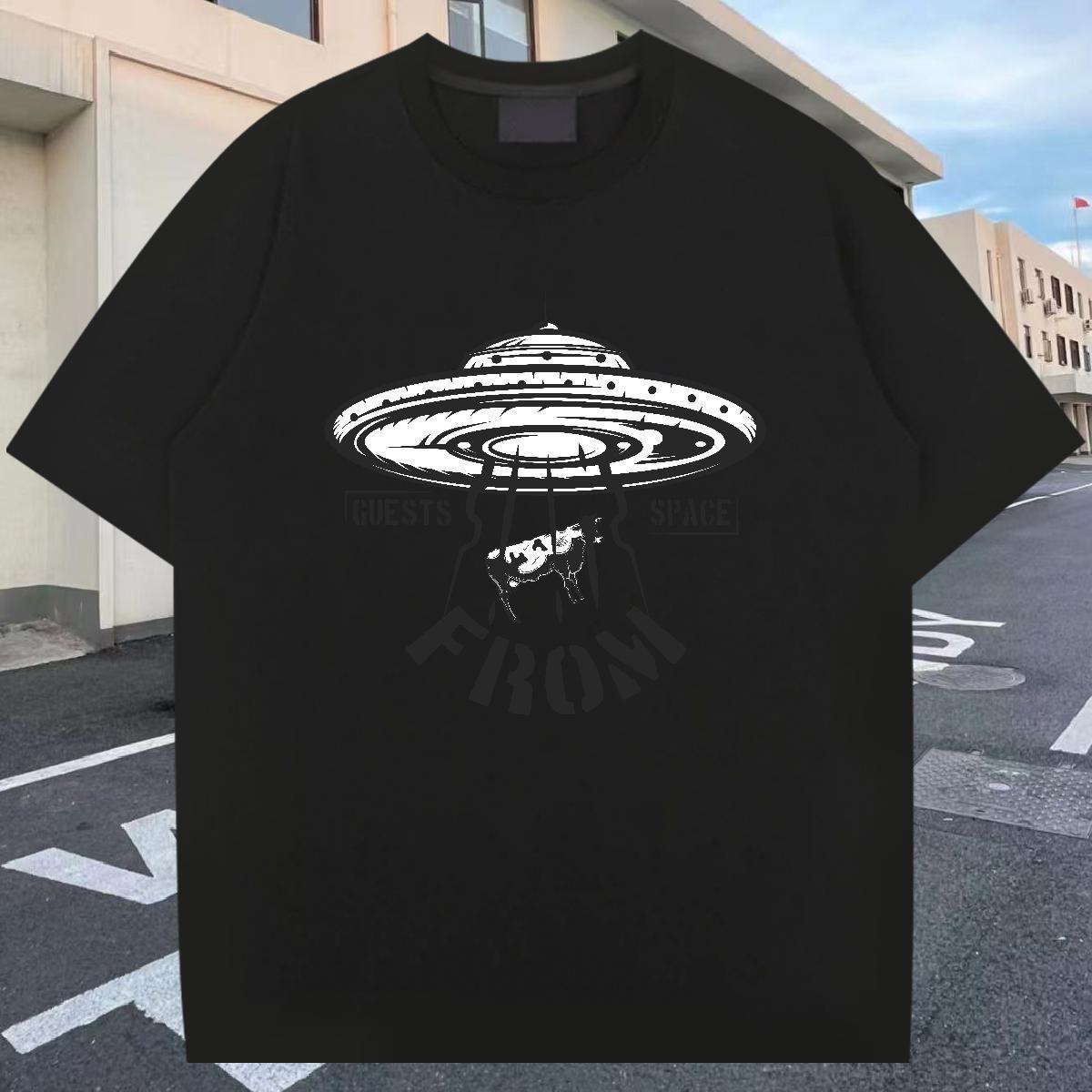 Comfortable Men Clothes T-Shirt 230g Pure Cotton Daily Outfit UFO DIY Anime Round Neck Short Sleeve Classic Man T Shirts Tees