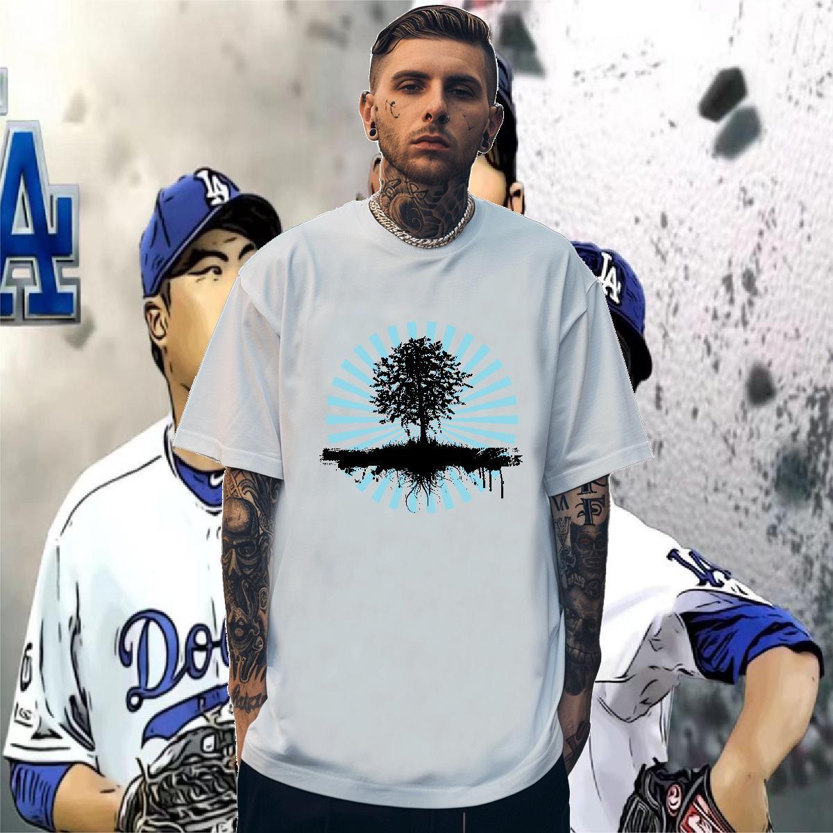 T Shirts Men 100% Cotton 230g tree Spring Summer Breathable Short Sleeve Custom Cartoon Couples T Shirts Classic Unisex Tops Tees