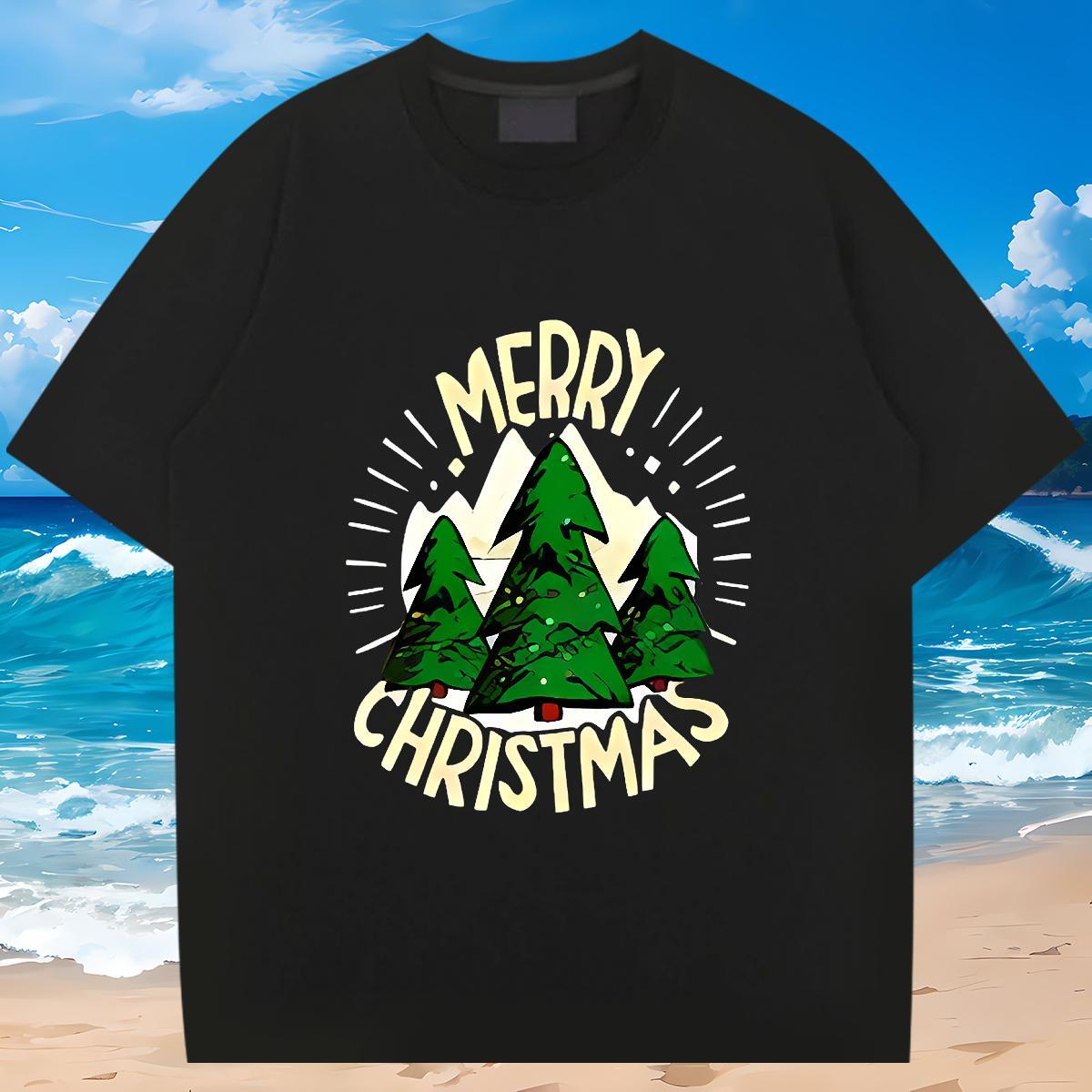 Fashion Casual T-Shirts for Men 100% Cotton 230g Christmas Street wear Hip Hop Tops Shirt Short Sleeve O-Neck Loose Tshirts DIY Printed
