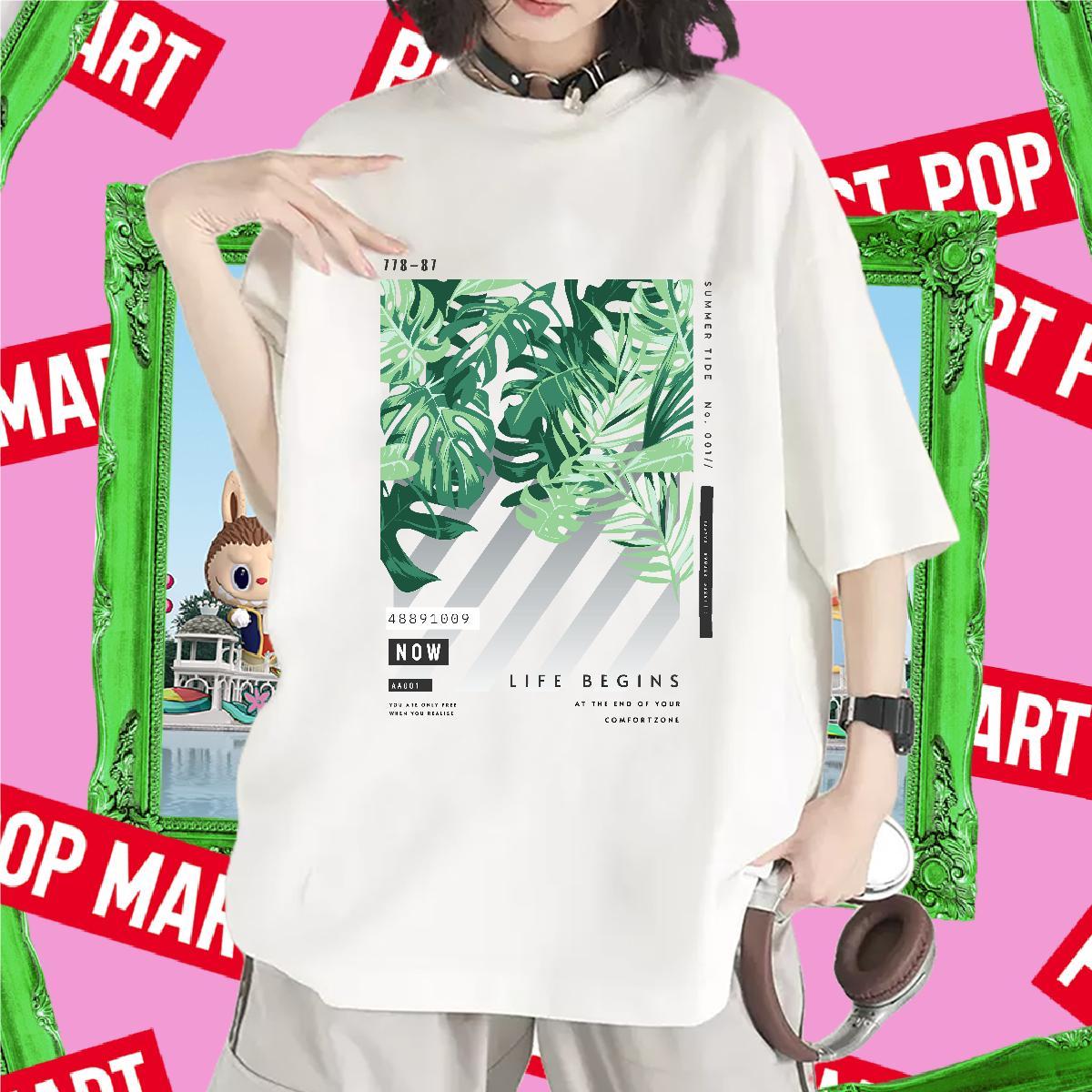 5A T Shirts Women Short sleeve Soft Women Tshirts Cartoon Anime tree Beach 230g 100% Cotton Fashion Clothes