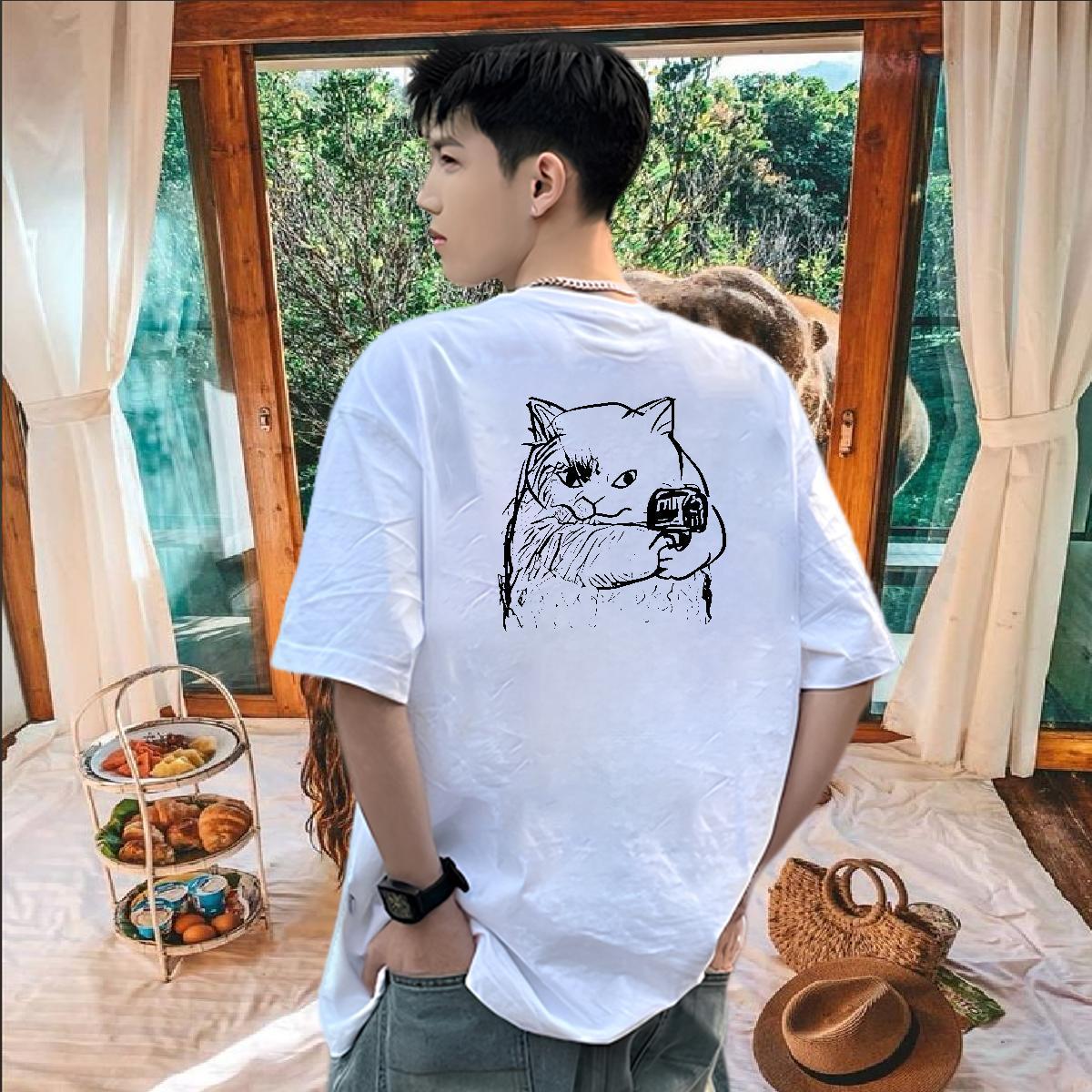 2024 T-Shirts 230g Cotton Street Wear Tops Shirt Breathable Crew Neck Cool Design Men Clothes T-Shirt Black White