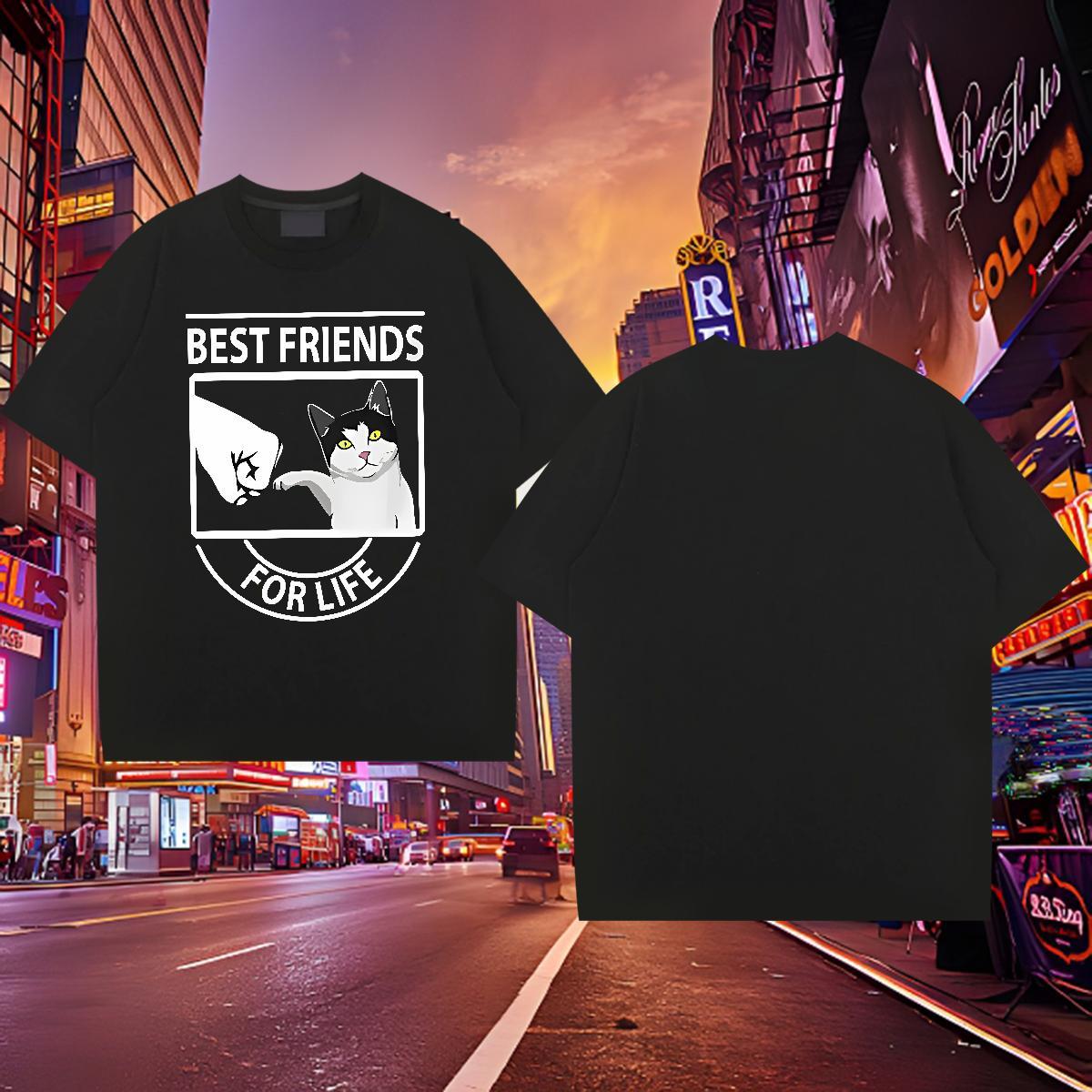 Loose Men Clothes T-Shirt 230g Pure Cotton cat T-Shirts Casual Beach Breathable Short Sleeve Customized Factory Direct Top Tees