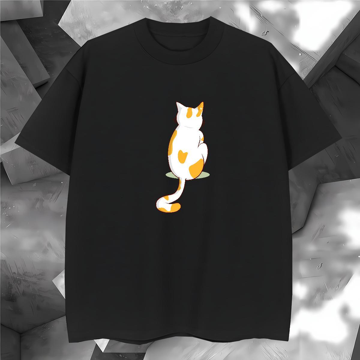 T Shirt For Man 230g Cotton cat Daily Outfit Breathable Crew Neck Cartoon Print Men Clothes T-Shirt Factory Direct Comfortable Tops