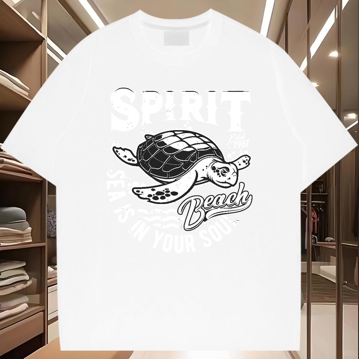 2024 Summer T shirt 230g Pure Cotton tortoise Casual Beach Tops Breathable Soft Brand Tshirts Anime Print