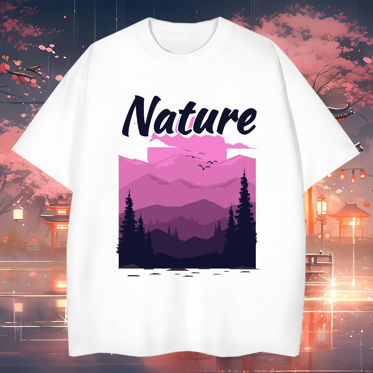 Stylist T-Shirts for Men 230g Cotton tree Anime Printing Street Tees Shirts Short Sleeve Soft Brand Men Tees Custom Cartoon