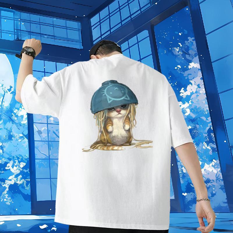 2024 New Men T Shirts 230g Pure Cotton cute Home Outdoor Tshirts Crew Neck Breathable Loose Fit Men Tees Black White