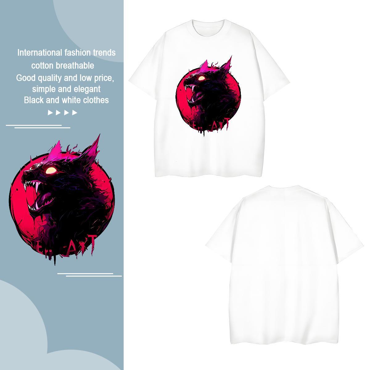 Soft Tshirts 100% Cotton 230g wolf T-Shirts for Men Spring Summer Breathable Short Sleeve Oversized 3XL 4XL Casual New Top Tees