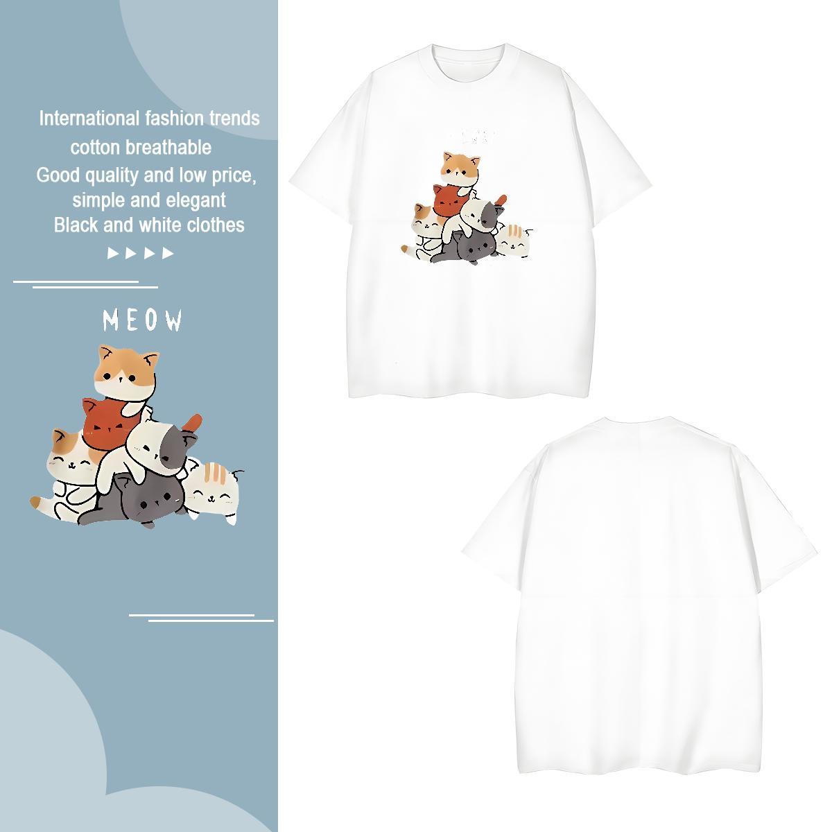 T-Shirts for Men 100% Cotton 230g cat Sports Casual Breathable Crew Neck Oversized Tshirts Classic Casual Comfortable Tops Shirt