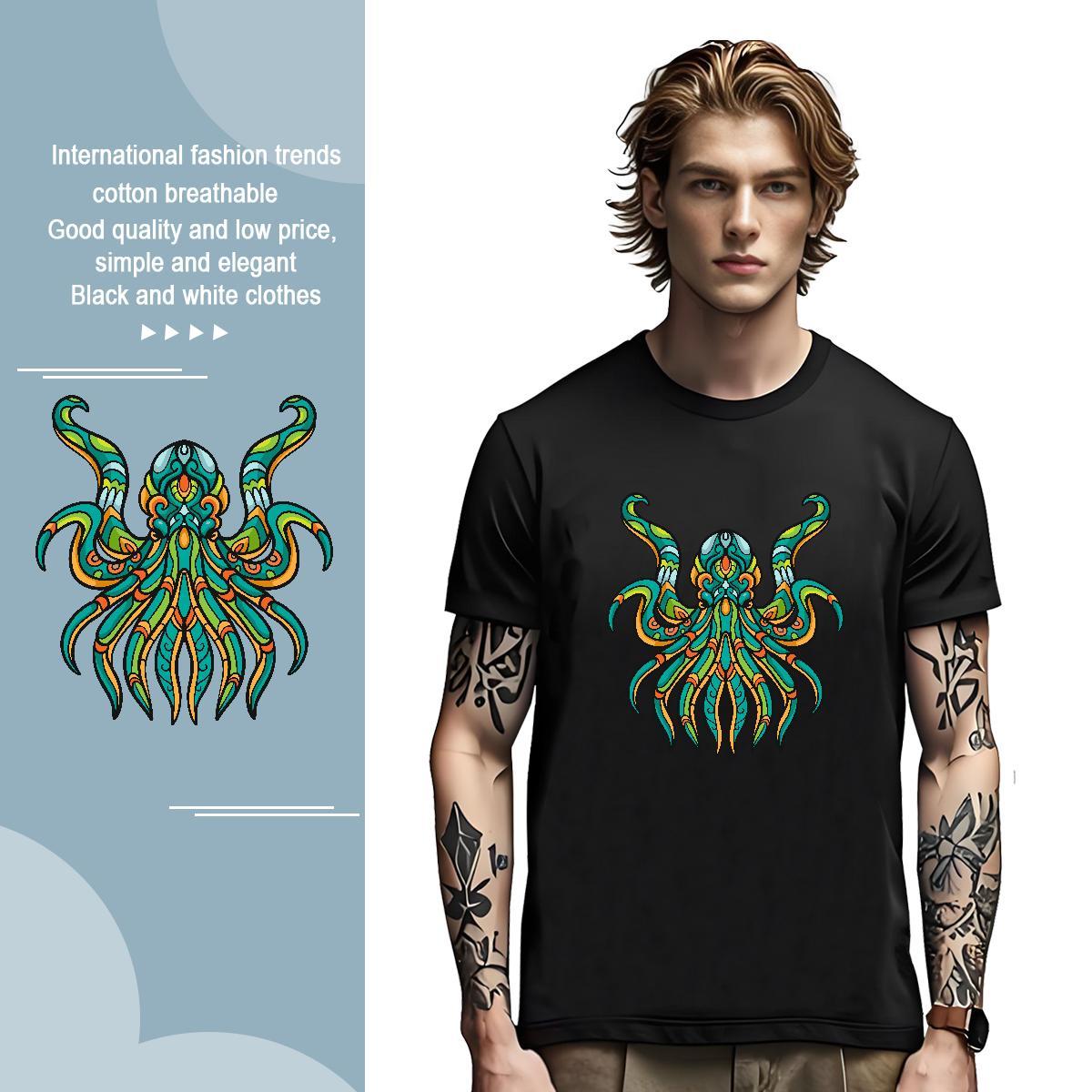 T-Shirts 230g Cotton octopus Casual Short Sleeve Soft Black White Mens Tshirts Designer Fashion Wholesale Tees